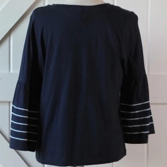 J. Crew Bell Sleeve Navy Nautical Top with Piping small K1524 - Picture 6 of 9